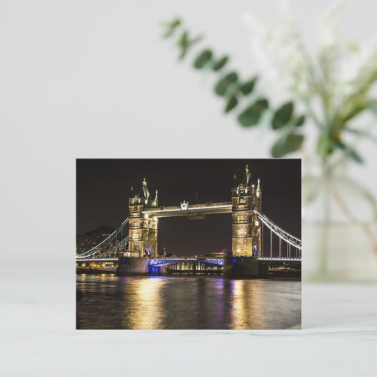 Londen Engeland Skyline Night Briefkaart Bridge (Staand voorkant)