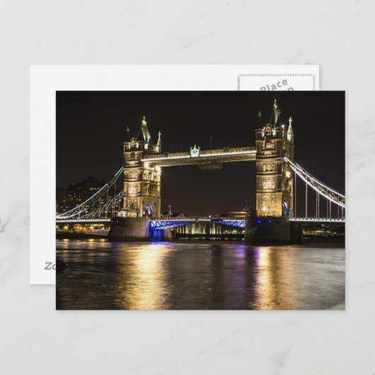 Londen Engeland Skyline Night Briefkaart Bridge (Voorkant / Achterkant)