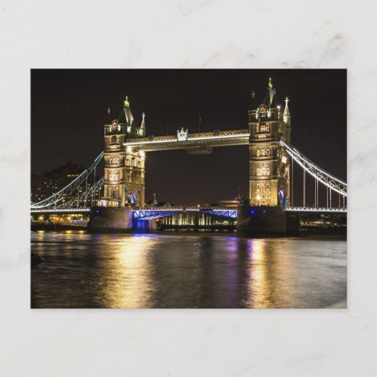 Londen Engeland Skyline Night Briefkaart Bridge (Voorkant)