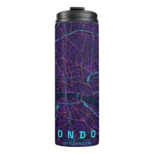 Londen Engeland Stadsplattegrond Neon Ontwerp Thermosbeker
