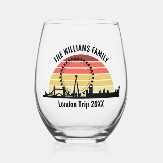 Londen Engeland Sunset Custom Family Trip Wijnglas Zonder Voet (Voorkant)