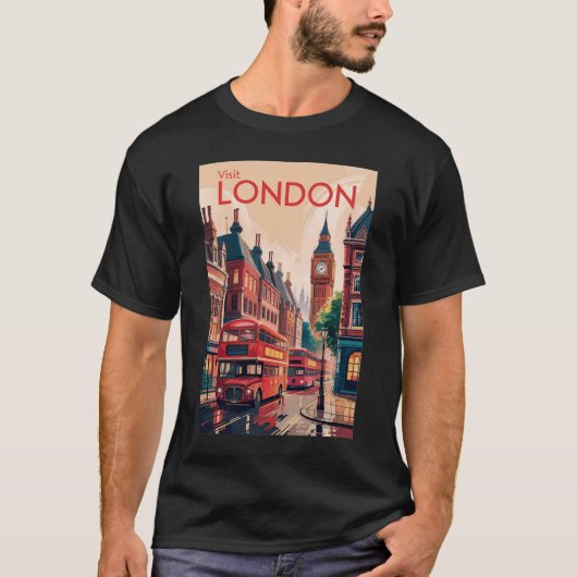 Londen Engeland Travel Art Vintage T-shirt (Voorkant)