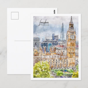 Londen Engeland Travel Place Waterverf Briefkaart