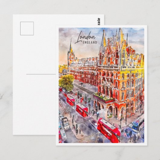 Londen Engeland Travel Place Waterverf Briefkaart (Voorkant / Achterkant)