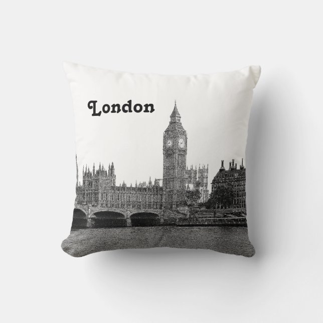 Londen Engeland UK Silhouet Geëtst Kussen (Voorkant)