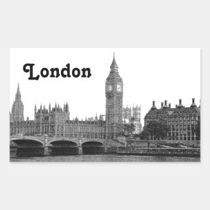 Londen Engeland UK Silhouet Gegraveerd Rechthoekige Sticker