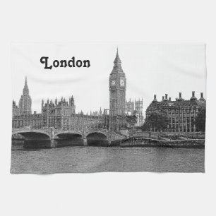Londen Engeland UK Silhouet Gegraveerd Theedoek