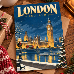 Londen Engeland Vintage Kerst Reispostkaart Briefkaart