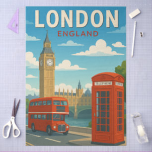 Londen Engeland Vintage Reis Big Ben, Rode Bus Tissuepapier