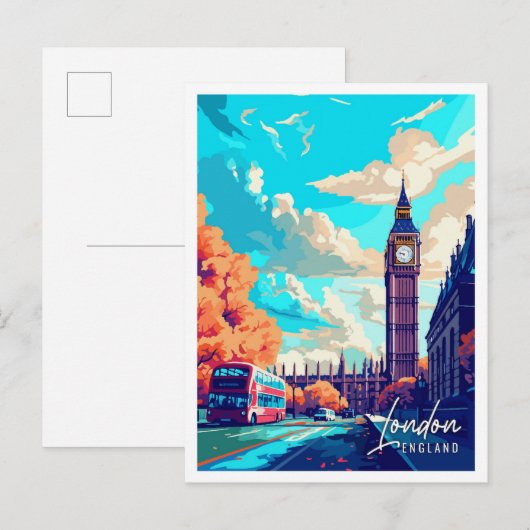 Londen Engeland vintage reisillustratie Briefkaart (Voorkant / Achterkant)