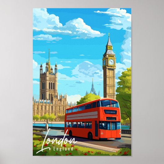 Londen Engeland vintage reisplaats illustratie Poster (Voorkant)