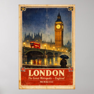 Londen Engeland Vintage Reisposter – Retro Muurdec Poster