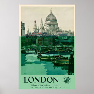 Londen Engeland VK St Pauls Kathedraal Vintage Poster