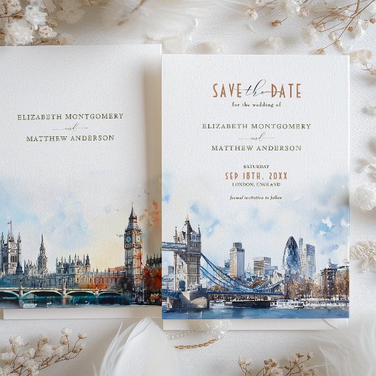 Londen Engeland Waterverf Save the Date Wedding Kaart
