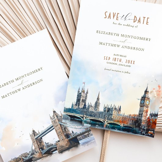 Londen Engeland Waterverf Save the Date Wedding Kaart