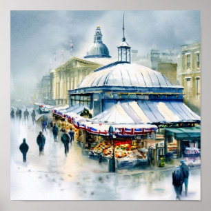 Londen-Greenwich Market in de sneeuw (D), Waterver Poster