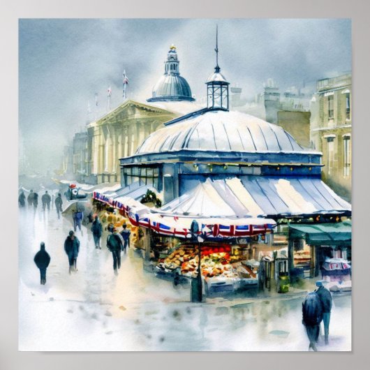 Londen-Greenwich Market in de sneeuw (D), Waterver Poster (Voorkant)