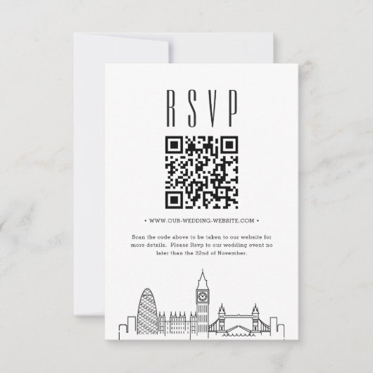 Londen Huwelijk QR code RSVP Kaart (Voorkant)