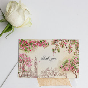 Londen Huwelijks Dankkaart met Bloemrijke Skyline Kaart