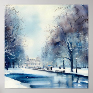Londen-Hyde Park in de Winter (B), Waterverf Poster