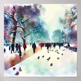 Londen-Hyde Park in de Winter (D), Waterverf Poster