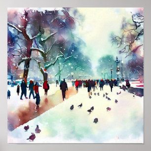 Londen-Hyde Park in de Winter (D), Waterverf Poster