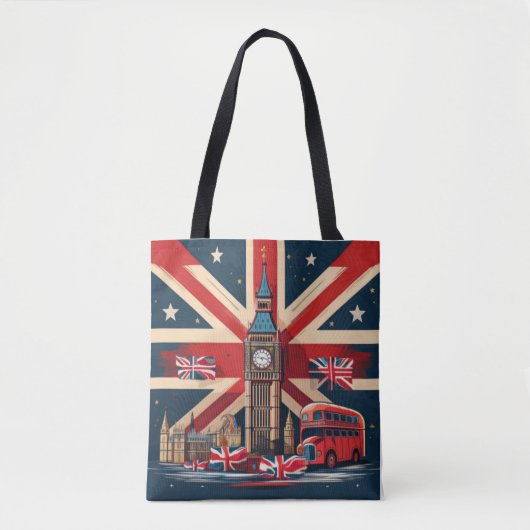 Londen iconen met Union Jack en Big Ben Tote Bag (Voorkant)