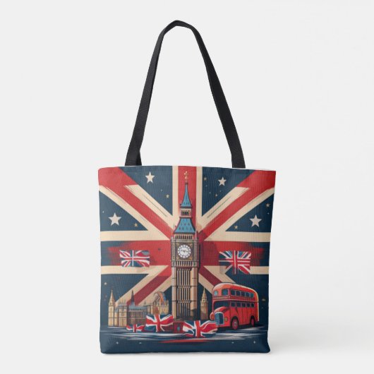 Londen iconen met Union Jack en Big Ben Tote Bag (Achterkant)