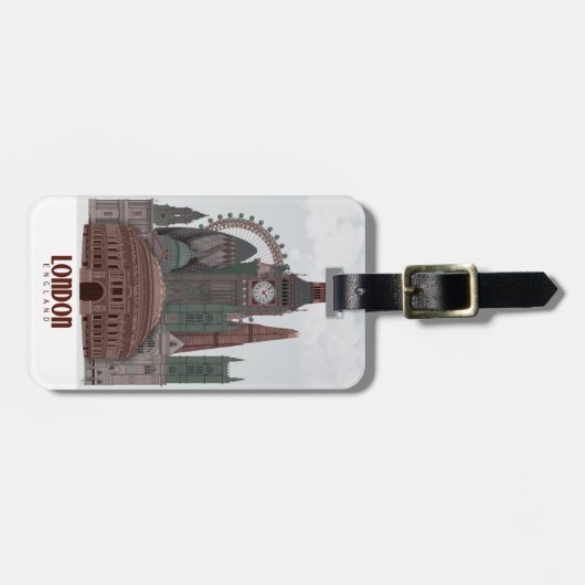 Londen in Clouds Red en Green Bagagelabel (Voorkant horizontaal)