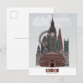 Londen in Clouds Red en Green Briefkaart (Voorkant / Achterkant)