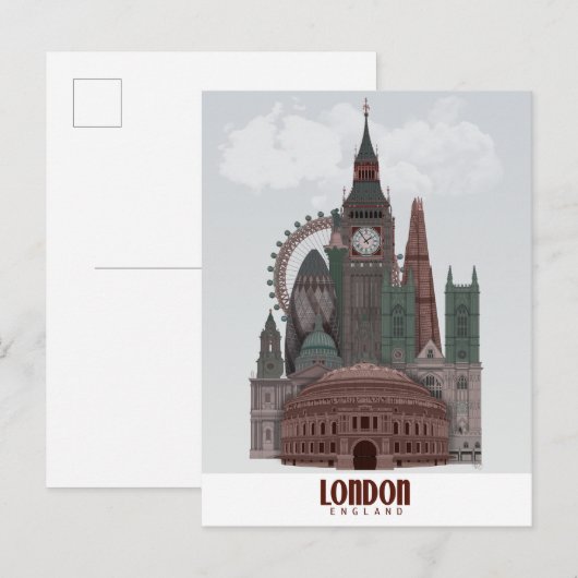 Londen in Clouds Red en Green Briefkaart (Voorkant / Achterkant)