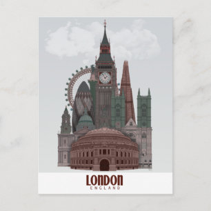 Londen in Clouds Red en Green Briefkaart