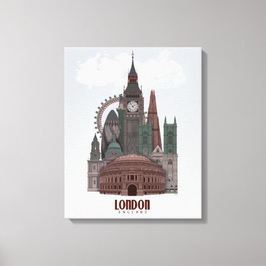 Londen in Clouds Red en Green Canvas Afdruk (Voorkant)