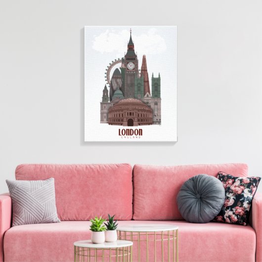 Londen in Clouds Red en Green Canvas Afdruk (Insitu (Woonkamer))