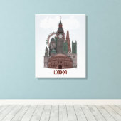 Londen in Clouds Red en Green Canvas Afdruk (Insitu (Houten vloer))