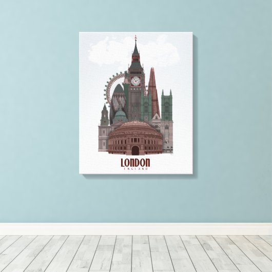 Londen in Clouds Red en Green Canvas Afdruk (Insitu (Houten vloer))