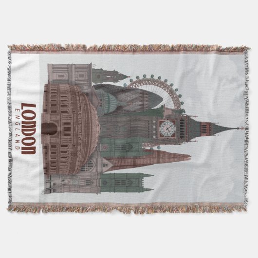 Londen in Clouds Red en Green Deken (Voorkant)