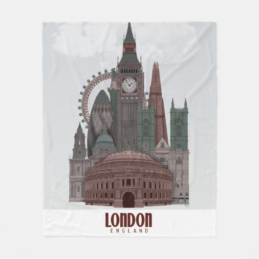 Londen in Clouds Red en Green Fleece Deken (Voorkant)