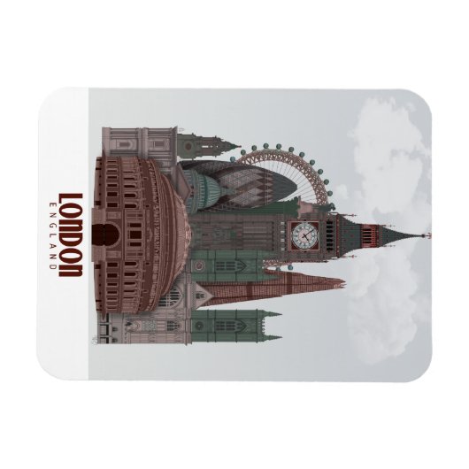 Londen in Clouds Red en Green Magneet (Horizontaal)