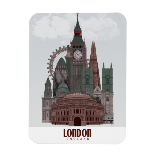 Londen in Clouds Red en Green Magneet (Verticaal)