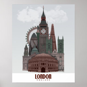 Londen in Clouds Red en Green Poster