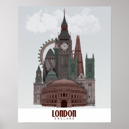 Londen in Clouds Red en Green Poster (Voorkant)