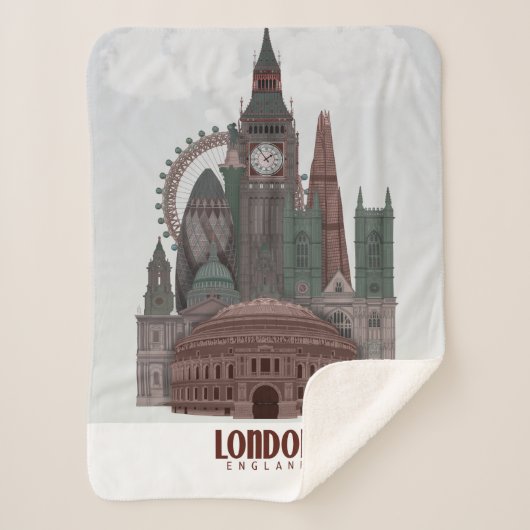 Londen in Clouds Red en Green Sherpa Deken (Voorkant)