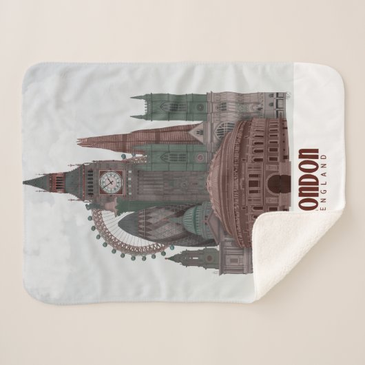 Londen in Clouds Red en Green Sherpa Deken (Voorkant (horizontaal))