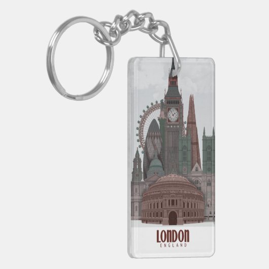 Londen in Clouds Red en Green Sleutelhanger (Voorkant Links)