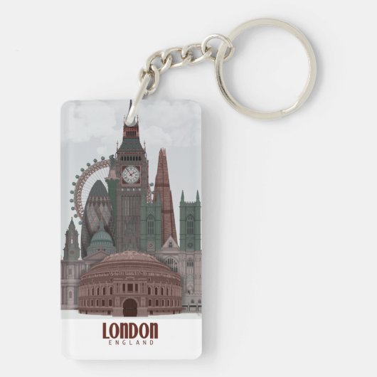 Londen in Clouds Red en Green Sleutelhanger (achterkant)