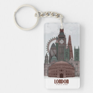 Londen in Clouds Red en Green Sleutelhanger
