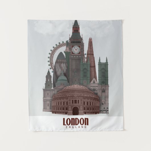 Londen in Clouds Red en Green Wandkleed (Voorkant)