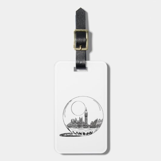 Londen in een glazen bal. bagagelabel (Voorkant verticaal)