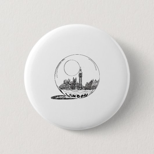 Londen in een glazen bal. ronde button 5,7 cm (Voorkant)